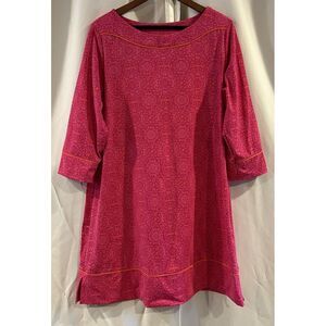 Lands End Womens‎ 1X (16W-18W)Shift Dress Barbie Pink Orange Trim